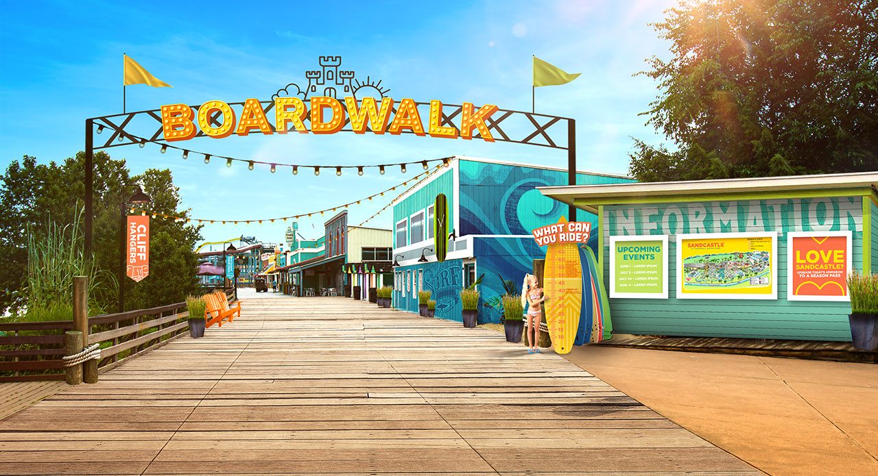 boardwalk entrance at sandcastle waterpark