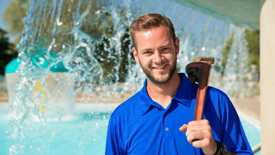 Family in front of wave pool